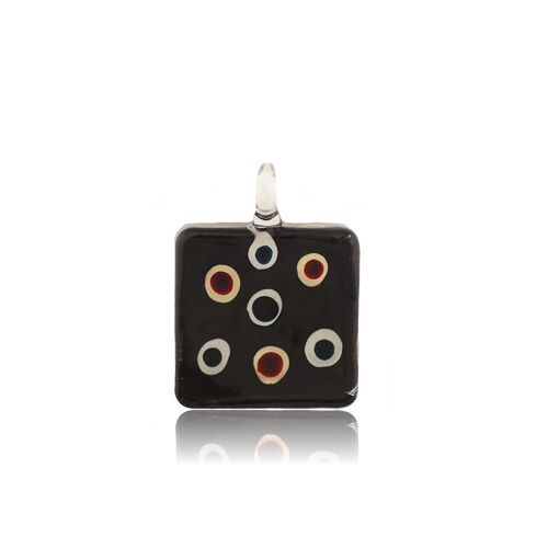 SWN508 - Black Glass Square Multi-colour Dot Pendant Necklace