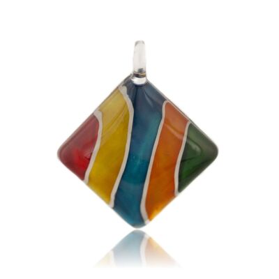 SWN548 - Multi-colour Glass Diamond Striped Pendant Necklace