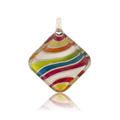 SWN544 - Multi-colour Glass Diamond Striped Pendant Necklace