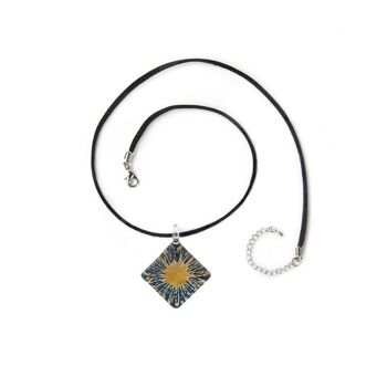 SWN514 - Collier avec pendentif éclaboussures d'or et de diamants en verre bleu 2