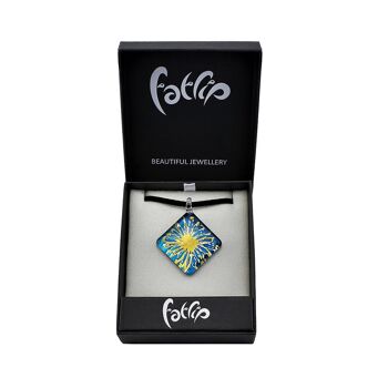 SWN514 - Collier avec pendentif éclaboussures d'or et de diamants en verre bleu 3