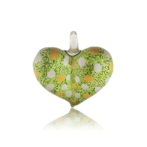 SWN518 - Green Glass Heart Dotty Sparkle Pendant Necklace