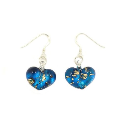 SWE523 - Blue Glass Heart Gold Fleck Drop Earring