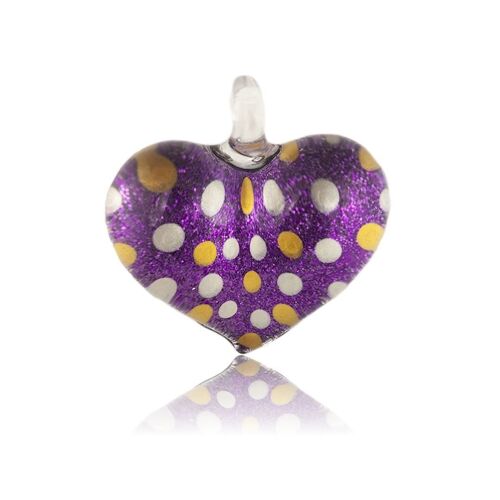 SWN517 - Purple Glass Heart Dotty Sparkle Pendant Necklace