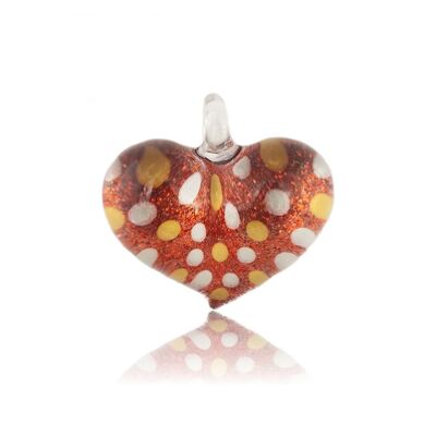 SWN516 - Orange Glass Heart Dotty Sparkle Pendant Necklace