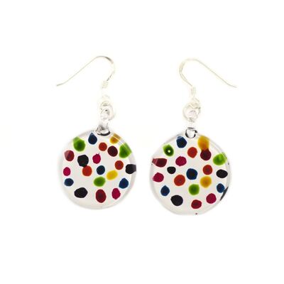 SWE507 - White Glass Round Multi-colour Dot Drop Earring