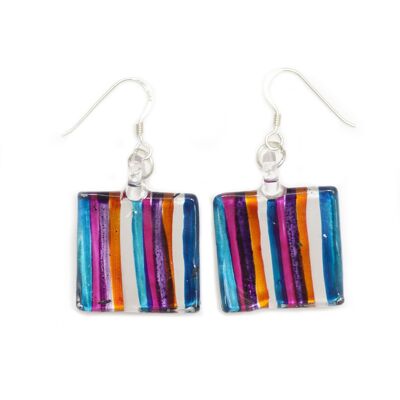 SWE532 - Multi-colour Glass Square Striped Drop Earring