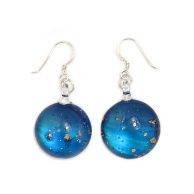 SWE521- Midnight Blue Glass Round Gold Fleck Drop Earring