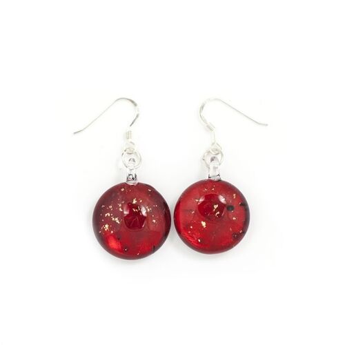 SWE519 - Red Glass Round Gold Fleck Drop Earring