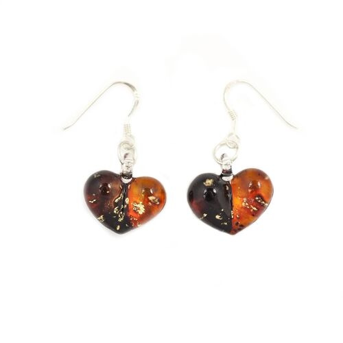 SWE545 - Red Orange Glass Heart Two-tone Drop Earring