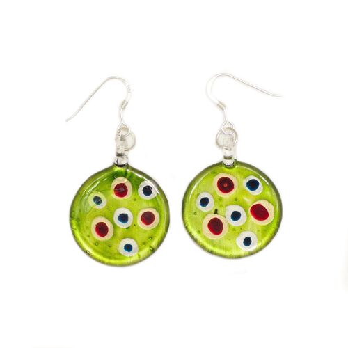 SWE540 - Green Glass Round Multi-colour Dot Drop Earring