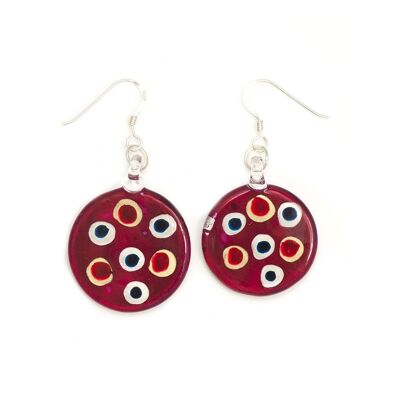 SWE537 - Fuchsia Pink Glass Round Multi-colour Dot Drop Earring