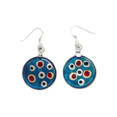 SWE539 - Blue Glass Round Multi-colour Dot Drop Earring