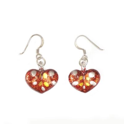 SWE516 - Orange Glass Heart Sparkle Spot Drop Earring