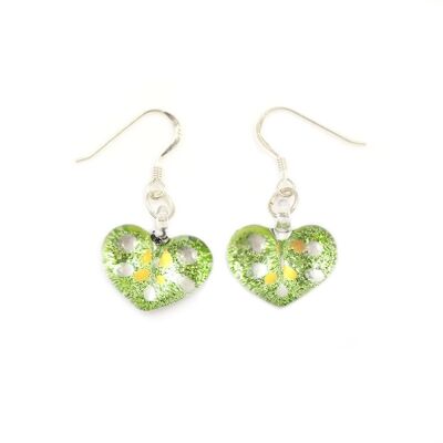 SWE518 - Green Glass Heart Sparkle Spot Drop Earring