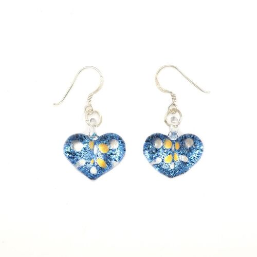 SWE515 - Blue Glass Heart Sparkle Spot Drop Earring