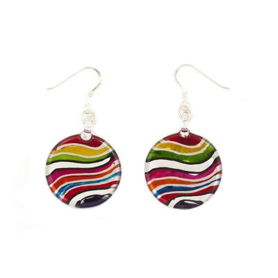 SWE543 - Multi-colour Glass Round Stripe Drop Earring