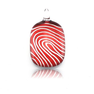 SWN557 - Red Glass White Striped Rectangle Pendant Necklace