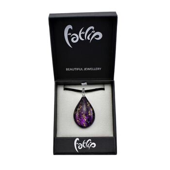 SWN558 - Collier pendentif en forme de larme d'or en verre violet 3