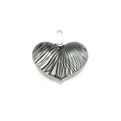 SWN570 - Black Striped Glass Heart Pendant Necklace