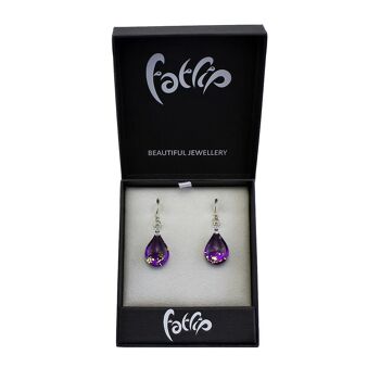 SWE558 - Boucles d'oreilles pendantes en forme de goutte d'eau en verre violet et tachetées d'or 2