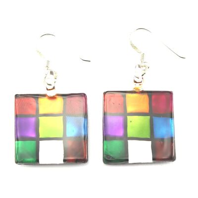 SWE563 - Multi-colour Glass Square Drop Earring