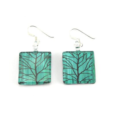 SWE561 - Green Glass Square Branch Drop Earring