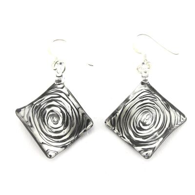 SWE567 - Black Swirl Glass Diamond Drop Earring