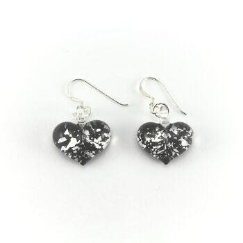 SWE572 - Boucles d'oreilles pendantes scintillantes cœur en verre noir 1