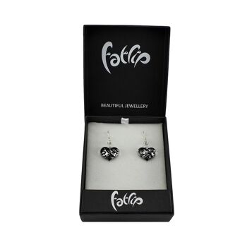 SWE572 - Boucles d'oreilles pendantes scintillantes cœur en verre noir 2