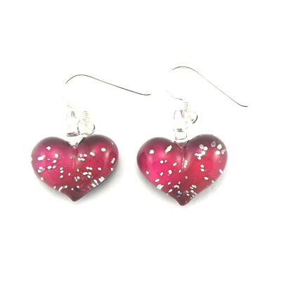 SWE571 - Red Glass Heart Sparkle Drop Earring