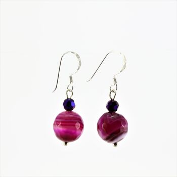 SWE0013PI - EMMA - Boucles d'oreilles pendantes en pierre d'agate rose fushia 1