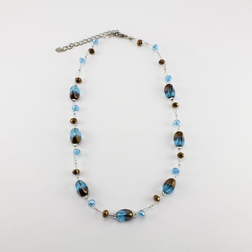 SWN0029TU - ALICE - Turquoise/Gold Glass Crystal Necklace
