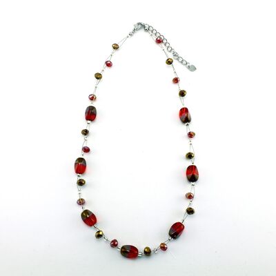 SWN0029RE - ALICE - Red/Gold Glass Crystal Necklace