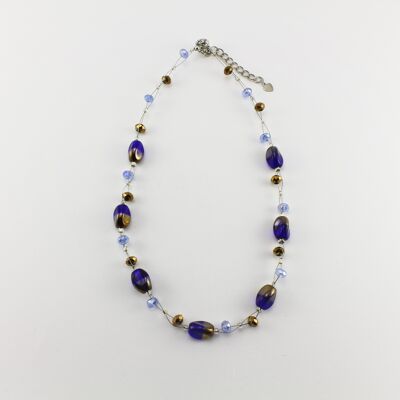 SWN0029BL - ALICE - Blue/Gold Glass Crystal Necklace