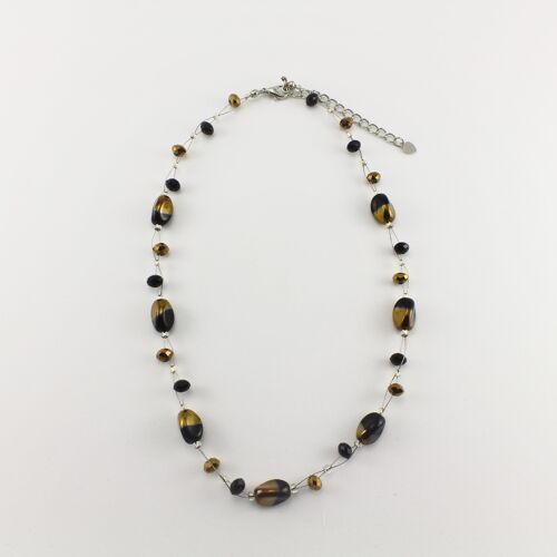 SWN0029BK - ALICE - Black/Gold Glass Crystal Necklace