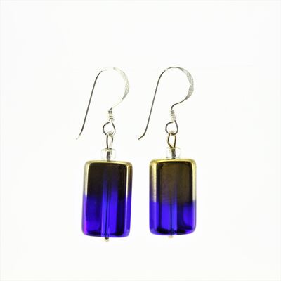 SWE0043BL - PIPPA - Navy/Gold Rectangle Glass Crystal Drop Earrings