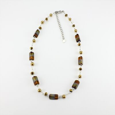 SWN0043GO - PIPPA - Gold Rectangle Glass Crystal Necklace