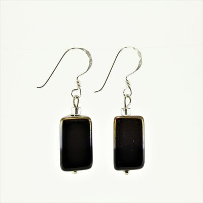 SWE0043BK - PIPPA - Black/Gold Rectangle Glass Crystal Drop Earrings