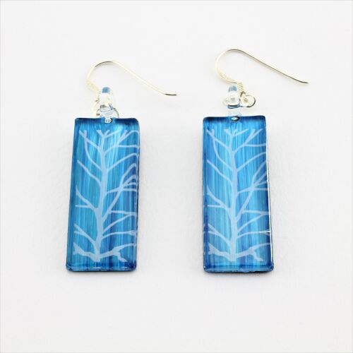 SWE576 - Rectangle Turquoise Tree Of Life Glass Heart Earrings