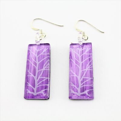 SWE579 - Rectangle Purple Tree Of Life Glass Earrings