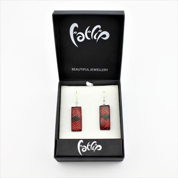 SWE589 - Boucles d'Oreilles Rectangulaires en Verre Rouge 2