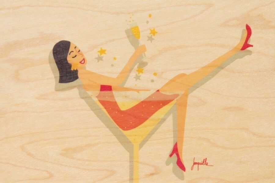 Postkarte aus Holz - Wünsche Champagner