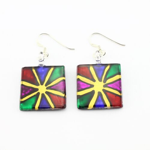 WSWE596 - Square Multi Coloured Glass Earrings