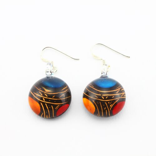 WSWE597 - Blue,Orange And Red Circle Glass Earrings