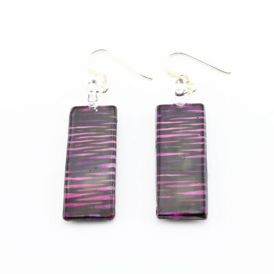 WSWE593 - Purple Striped Rectangle Glass Earrings