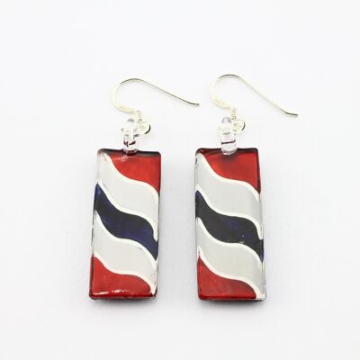 WSWE594 - Red,White And Blue Rectangle Glass Earrings