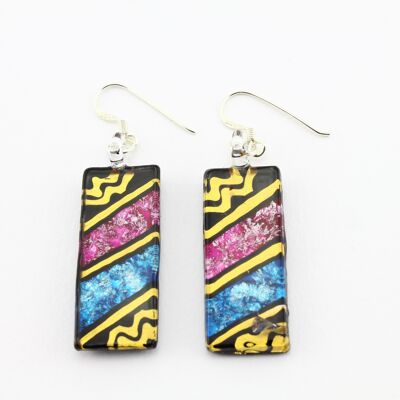 WSWE584 - Rectangle Multi Coloured Glass Earrings