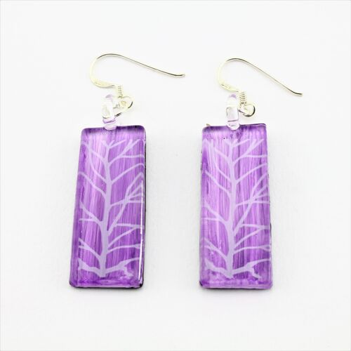 WSWE579 - Rectangle Purple Tree Of Life Glass Earrings