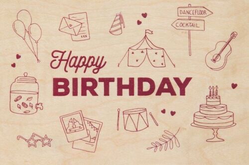 Carte postale en bois - greetings birthday